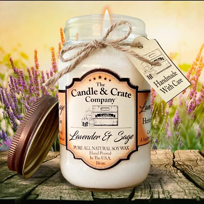 Lavender & Sage, Highly Scented, 16ozMason Jar, Soy Wax Candle, Floral Candle - Image 1 of 4
