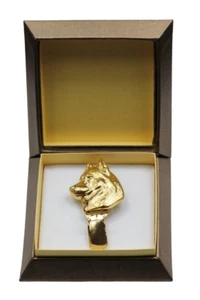 Siberian Husky - gold überzogener Clipring mit Hund, in Box, Art Dog USA - Bild 1 von 9