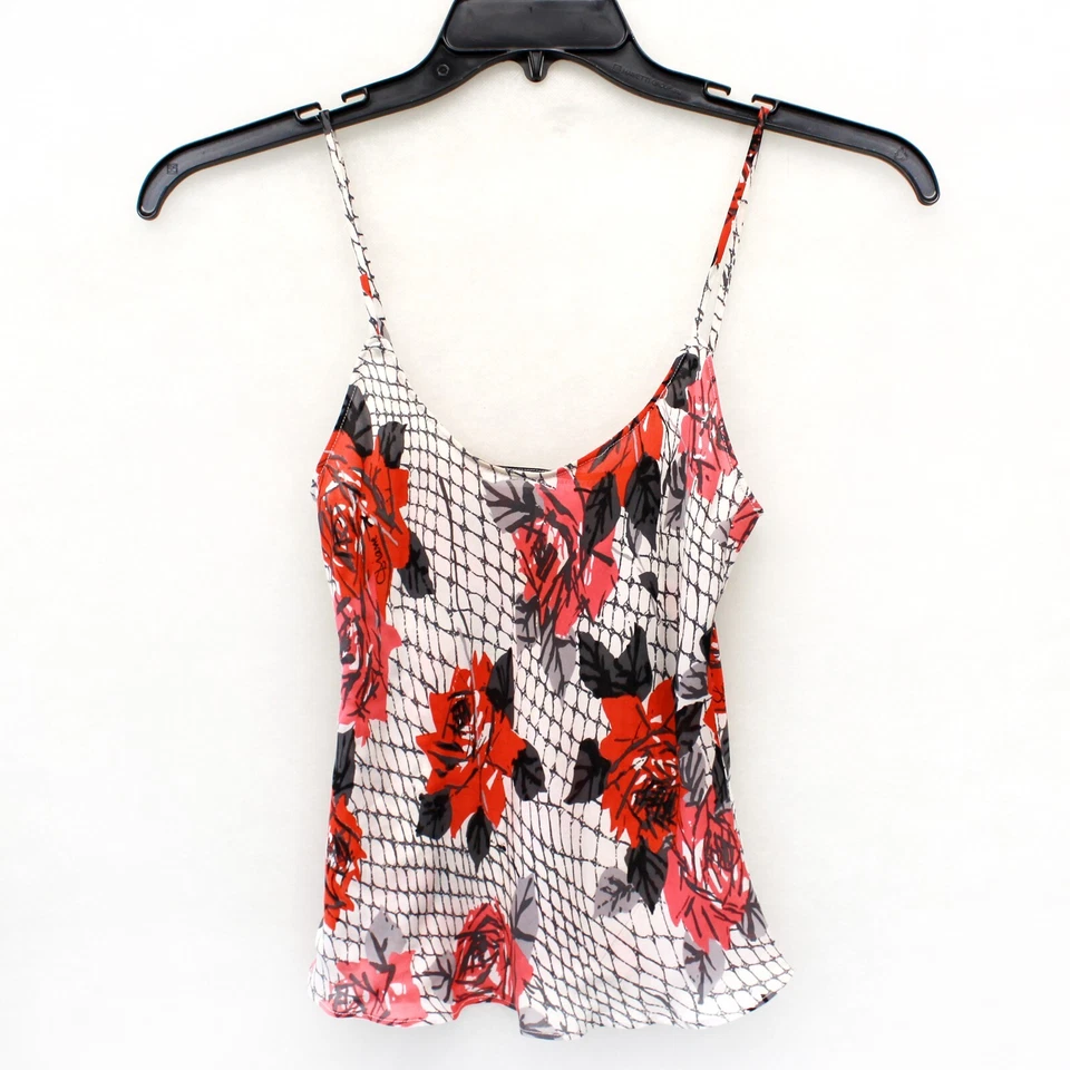 Diane Von Furshtenberg Y2K 签名花卉印花圆带真丝罩衫上衣 — 第 1/4 张图片