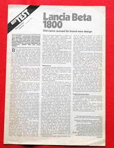 Folleto de reimpresión de prueba de carretera Lancia Beta 1800 1973 mercado del Reino Unido - Imagen 1 de 4