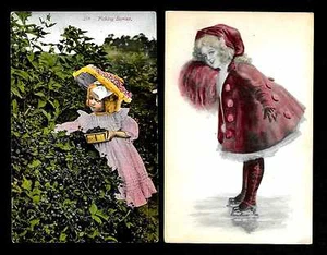 AUCO13 Vintage kleine Mädchen Beeren pflücken #219, Eislaufer farbig unbenutzt - Bild 1 von 2