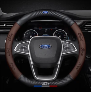 15" PU Leather+Carbon fiber Steering Wheel Cover For 1901-2025 Ford All models - Picture 1 of 16