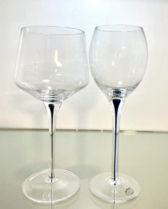 2 Home Essentials Hand Blown Teardrop Cobalt Blue 8” T Wine Goblets 1 Bordeaux - Picture 1 of 8