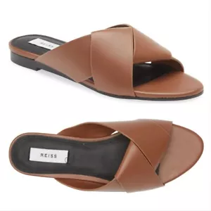 SANDALIAS planas Reiss Brooke talla 38 7,5 cuero marrón NUEVAS $225 - Imagen 1 de 15