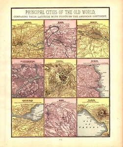 PRINCIPAL CITIES OF THE OLD WORLD Antique authentic map 1886 - Picture 1 of 2