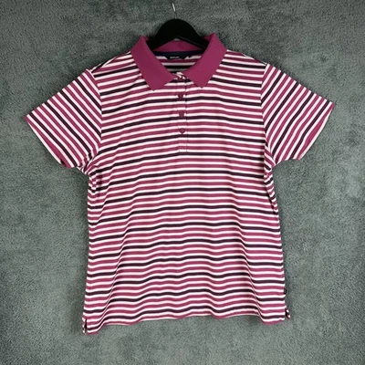 Rohan Shoreline Polo Shirt Womens Striped Size Large Pink White Walking Casual - Image 1 of 4