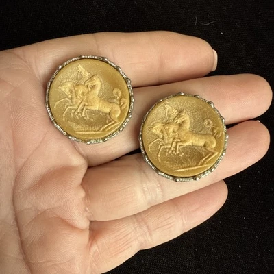 Gemelos camafeo centauro marrón Dante vintage tono plata. 4081 Foto 1 de 4