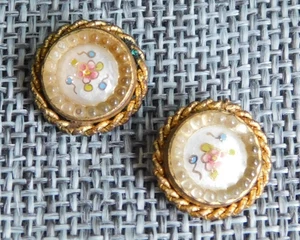 Lot of Antique Vtg Enamel Buttons Glass set in Metal #1526-D - Picture 1 of 5