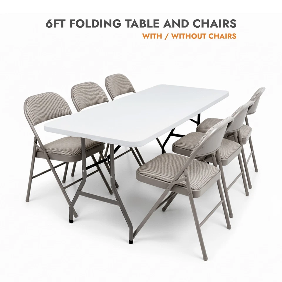 6ft Folding Table Trestle Camping Party Picnic BBQ Stall Garden and Six Chairs - Image 1 of 1