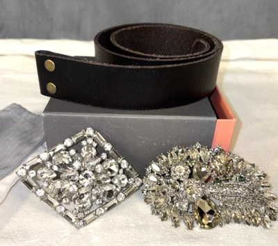 Cinturón de cuero marrón CABI S cristal estrás cachemira hebillas de diamantes occidental nuevo en caja Foto 1 de 4