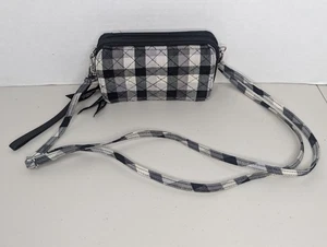 Vera Bradley RFID All in One Crossbody Cozy Plaid Black White Gray - Picture 1 of 9