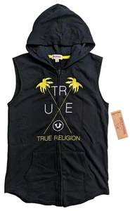 TRUE RELIGION True Palms Sudadera con Capucha Negra Cremallera Completa Sin Mangas Mujer Mediana Nueva con Etiquetas - Imagen 1 de 14