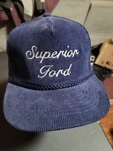 Cappello berretto vintage superiore Ford velluto a coste blu corsivo regolabile NOS - Foto 1 di 6