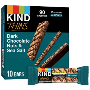 KIND Thins Dark Chocolate Nuts & Sea Salt Bars, Gluten Free, 0.74 Oz, 10 Count - Picture 1 of 4
