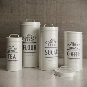 White Rustic Country Farmhouse Airtight Canisters Flour Sugar Coffee Tea Kitchen - Picture 1 of 12