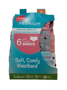 Hanes Premium-Girls 6pk Tagless Briefs-Size 8 ComfortBlend Shrinks Less - Picture 1 of 2