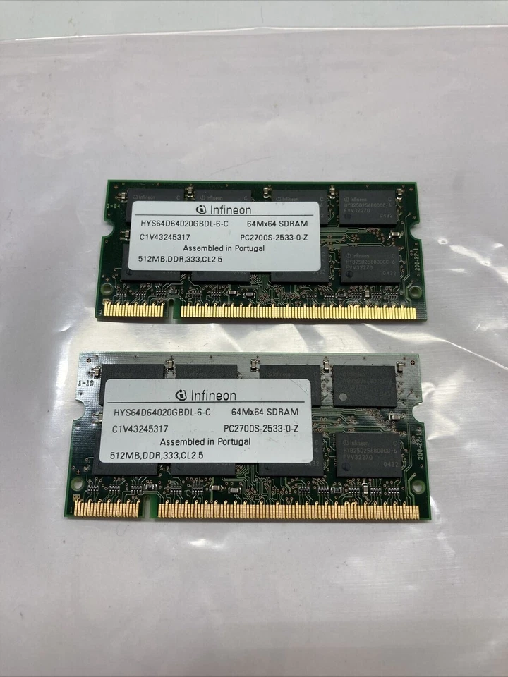 1GB = 2X 512MB DDR 333MHz PC2700 Non-ECC Cl2.5 200Pins Memory Laptop 16CHIPS RAM - Image 1 of 1