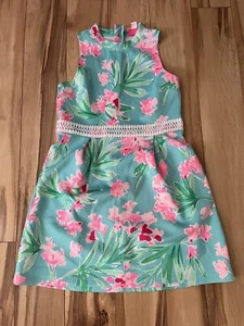 Lilly Pulitzer Girl Size 15 Isn’t She Lovely LEESI DRESS Aqua Fit &Flare Pockets - Picture 1 of 10