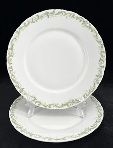 Set of 2 Haviland Limoges Dinner Plates 9 7/8” Schleiger 171  Green Scroll - Picture 1 of 5