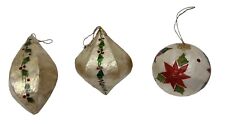 Vintage Handpainted Capiz Shells Poinsettia Large 3Pc Christmas Ornaments