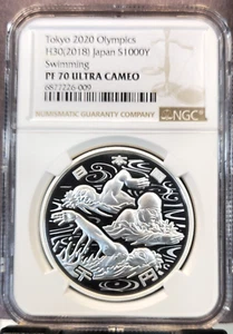 2018 JAPAN SILVER 1000 YEN SWIMMING NGC PF 70 ULTRA CAMEO RARE PERFECT - Picture 1 of 3