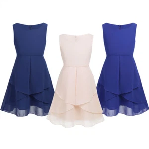 Neu Chiffon ärmellos Hochzeit Prinzessin Mädchen Kleid Sommer Party Kinder Kleidung - Bild 1 von 7