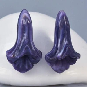 Tromba Fiore Orecchino Paio Intagliato Viola Cover Gioielli Design Forati 9.52g - Foto 1 di 13
