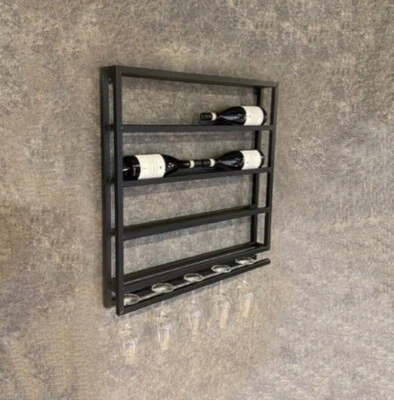 Portabottiglie  vino cantinetta in ferro industriale  espositore porta bicchieri - Immagine 1 di 3