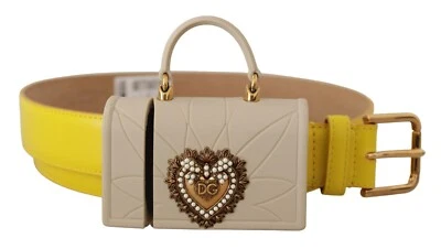 DOLCE & GABBANA Belt Yellow Leather Devotion Heart Micro Bag Headphones 70cm/28 - Image 1 of 4