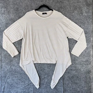 7 For All Mankind Shirt Womens Brown White Stripe Long Sleeve Tie Pima Ladies - Picture 1 of 16