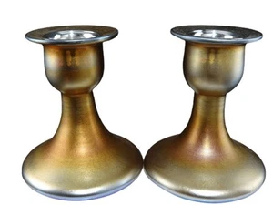 um 1930 Steuben Gold Aurene Kerzenständer mit Sterling Silber Bobeches - Bild 1 von 7