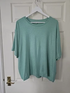 Oliver Bonas Shimmer Top Size 18 Green Shimmer Fabric Soft Feel Short Sleeves - Picture 1 of 7