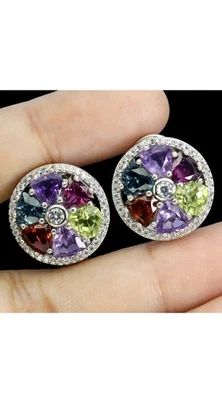 925 Sterling silber Ohrringe Trillant Amethyst 5mm Peridot Edelstein Schmuck - Bild 1 von 4