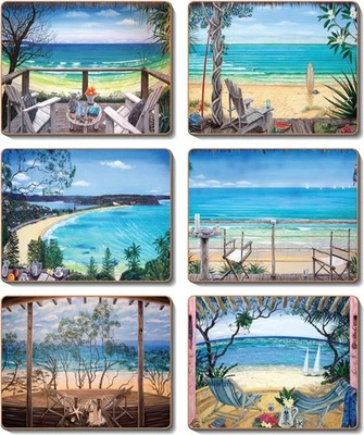 Country Kitchen Coastal Verandah Cinnamon Cork Backed Drink Coasters Set 6 - Image 1 of 2