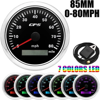 85mm Waterproof GPS Speedometer 0-80MPH Gauge for Motorcycles Boat Car Truck ATV - Image 1 of 4