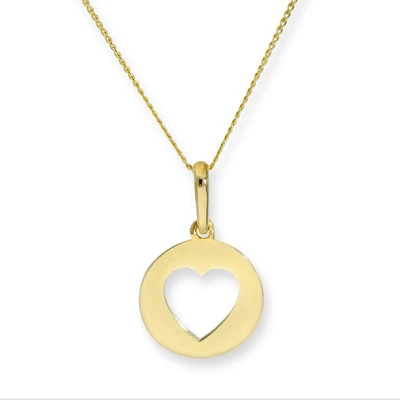 Collier et Pendentif Rond et Cœur en Or Jaune 9 Carats et CZ - 41 à 51cm - Photo 1/3