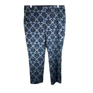 CHICOS Women’s So Slimming Velvet Embossed Damask Pull On Pants Blue Size 2 = L - Picture 1 of 9