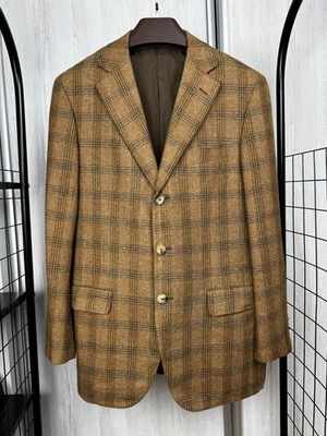 Blazer Pal Zileri marrón a cuadros cachemir mezcla lino Foto 1 de 4