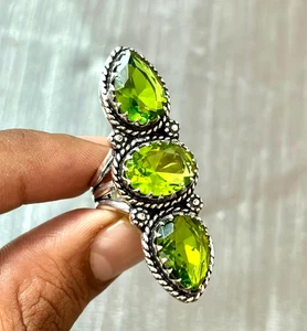 Fabulous Peridot Gemstone Handmade 925 Sterling Silver Jewelry Ring All Size - Picture 1 of 9