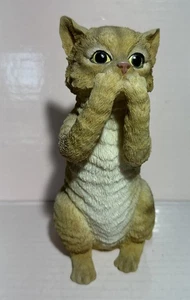 Vintage Speak No Evil Tabby stehende Katze/Kätzchen Skulptur stehend 8 Zoll - Bild 1 von 8