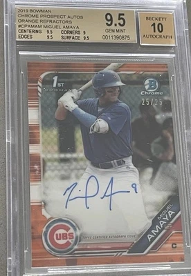 MIGUEL AMAYA 2019 Bowman Chrome Orange Refractors BGS Gem Mint  10 Auto CUBS /25 - Image 1 of 2