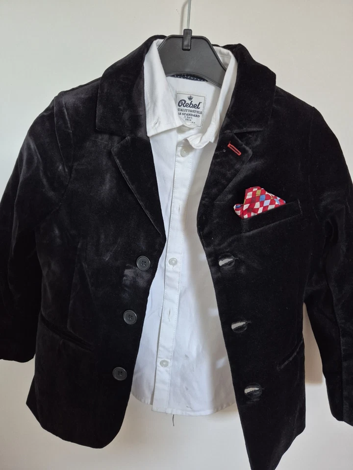 Boys Black Velour Jacket With Shirt And Tie (4-6yrs) - Image 1 of 3