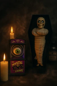 Lote de utilería de Halloween de colección - Adivino animado de momia y ojo místico - Imagen 1 de 4