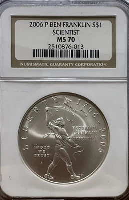 2006 P Ben Franklin Commemorative Dollar-Scientist-MS70 NGC - Image 1 of 3