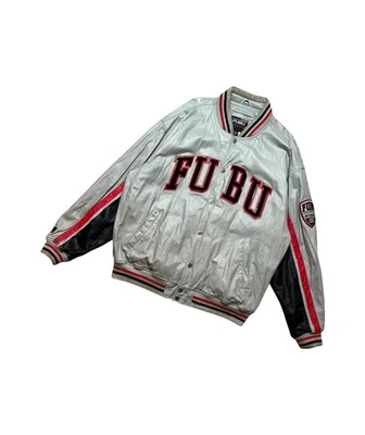 Fubu vintage rare gray leather rap jacket 90 80 streetwear men's size XXXL - Image 1 of 4