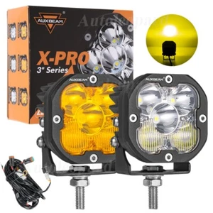 Auxbeam 3Inch 80W Spot Flood Combo Ditch White/Amber Light Bar Pod Light+Harness - Picture 1 of 12