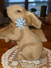 Ganz 6" Resin Burlap Look Rabbit Figurine Bunny Hare Woodland Blue Sequin Ribbon