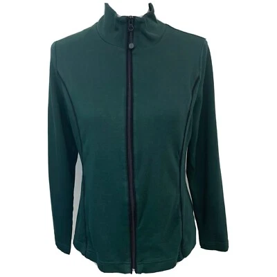 Jones New York Woman Sweatshirt Medium Full Zip Green Black Long Sleeve Cotton - Image 1 of 4