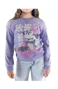 Minnie Mouse Girls Mineral Washed Crewneck Pullover Size M 8 Purple - Picture 1 of 6