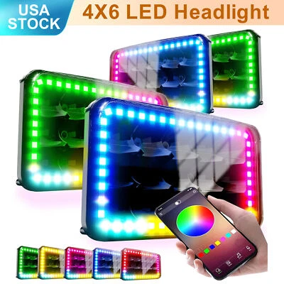 Faro LED 4X6 4 piezas con halo RGB para Peterbilt 379 378 Freightliner FLD120 Foto 1 de 4